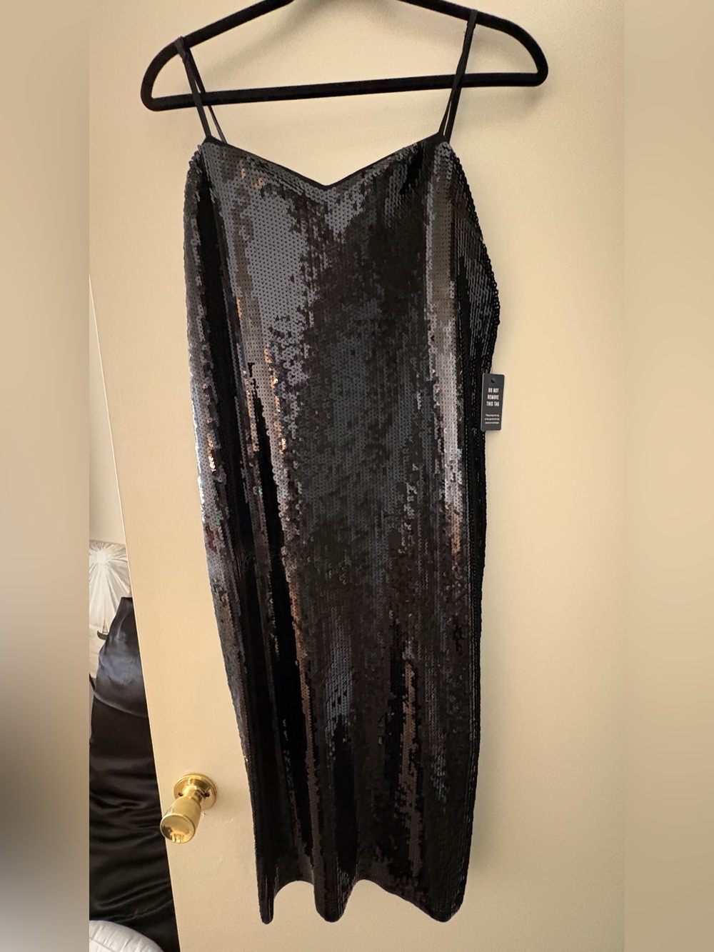 Black Sequin Slip Dress with Spaghetti Straps - Picture 5 of 5